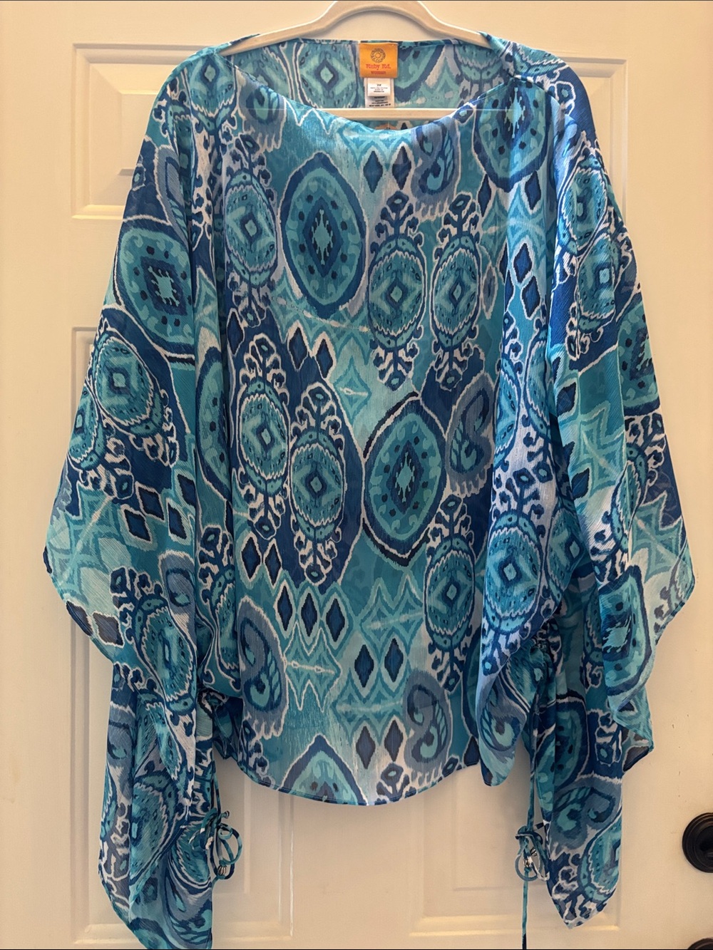 Ruby Rd. Turquoise & Navy Blue Patterned Women's Blouse